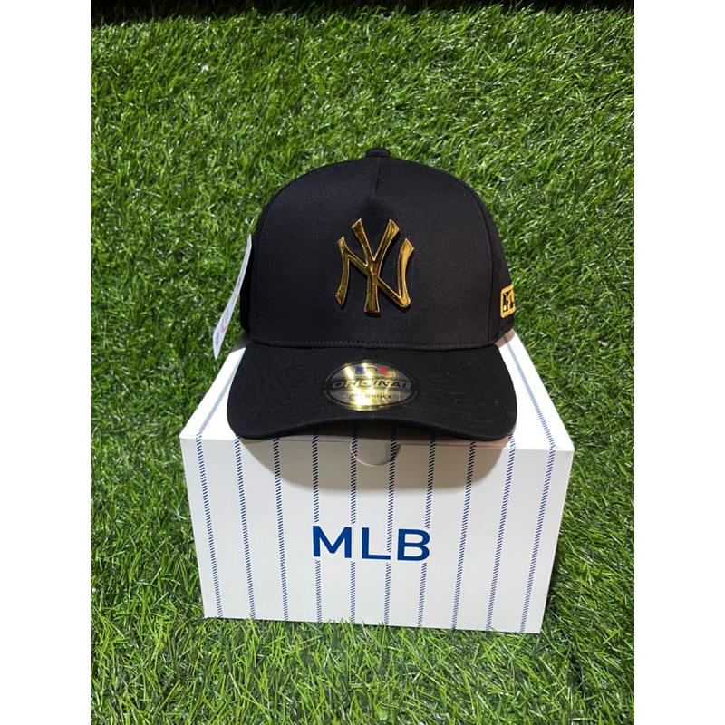 NY Gold Plat Besi MLB Bahan Hitam Topi Premium