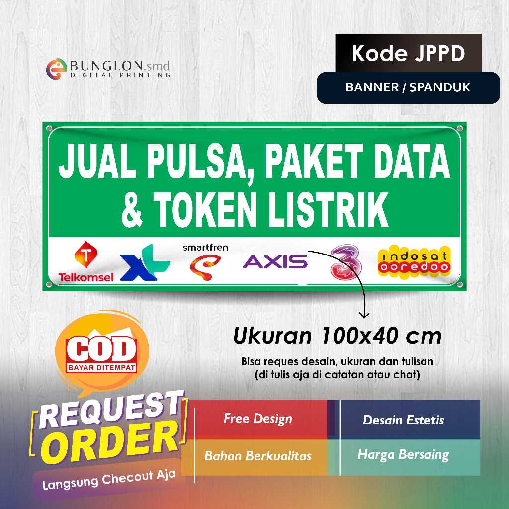 SPANDUK BANNER JUAL PULSA, PAKET DATA, DAN TOKEN LISTRIK KODE JPPD HIJAU