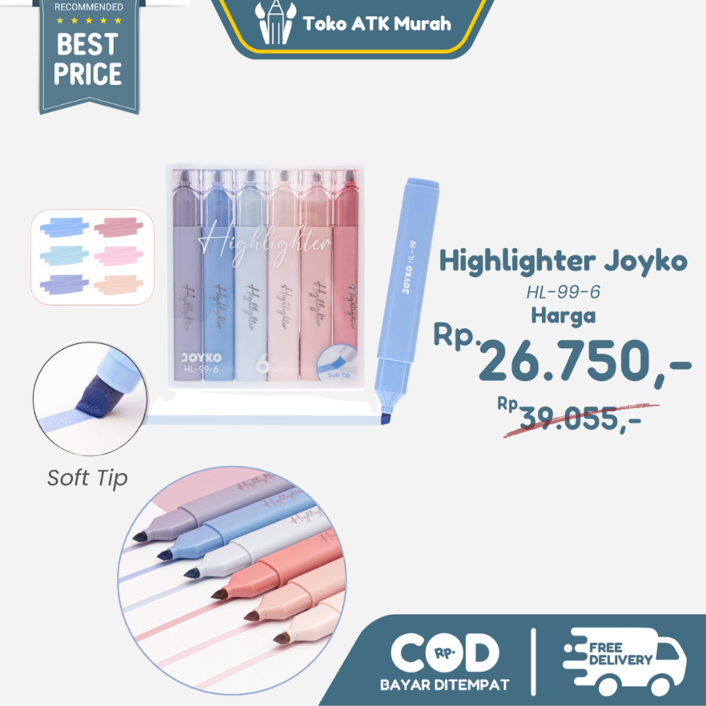 

Highlighter Joyko HL-99 1 Set 6 Warna Penanda Berwarna Soft Tip Pastel