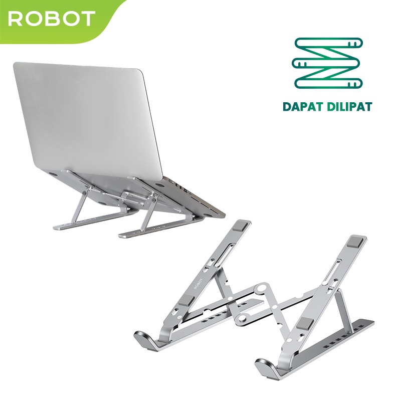 ROBOT RT-LS04A Aluminium Alloy Liftable & Foldable Laptop Cooling Stand Silver - Garansi 1 Tahun