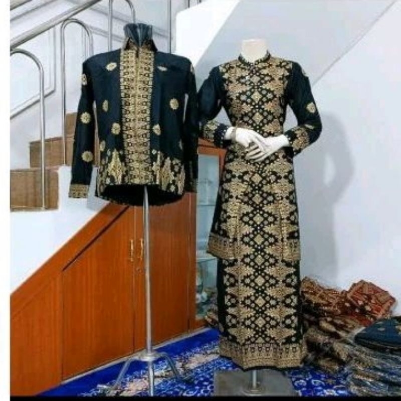 setelan songket hitam gold/songket plg