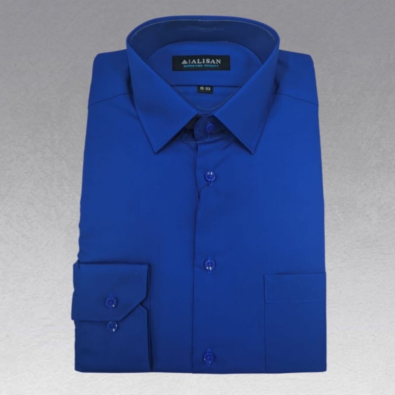 Kemeja Polos Lengan Panjang Pria Alisan Biru elektrik