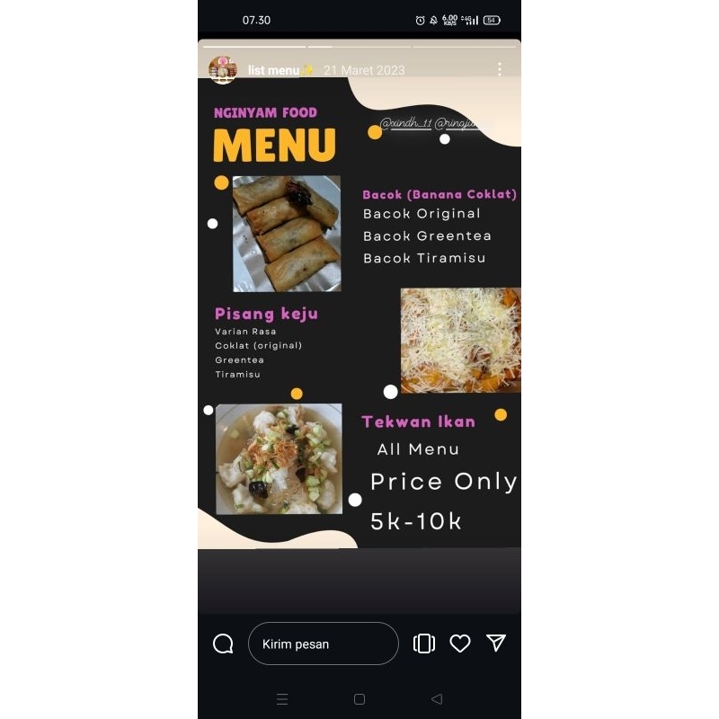 

Nginyam Food Menu Pisang Keju Green Tea Tiramisu