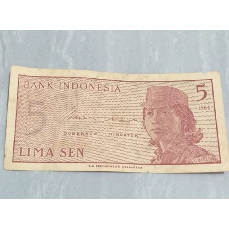 Uang 5 SEN Asli bekas indonesia 1964