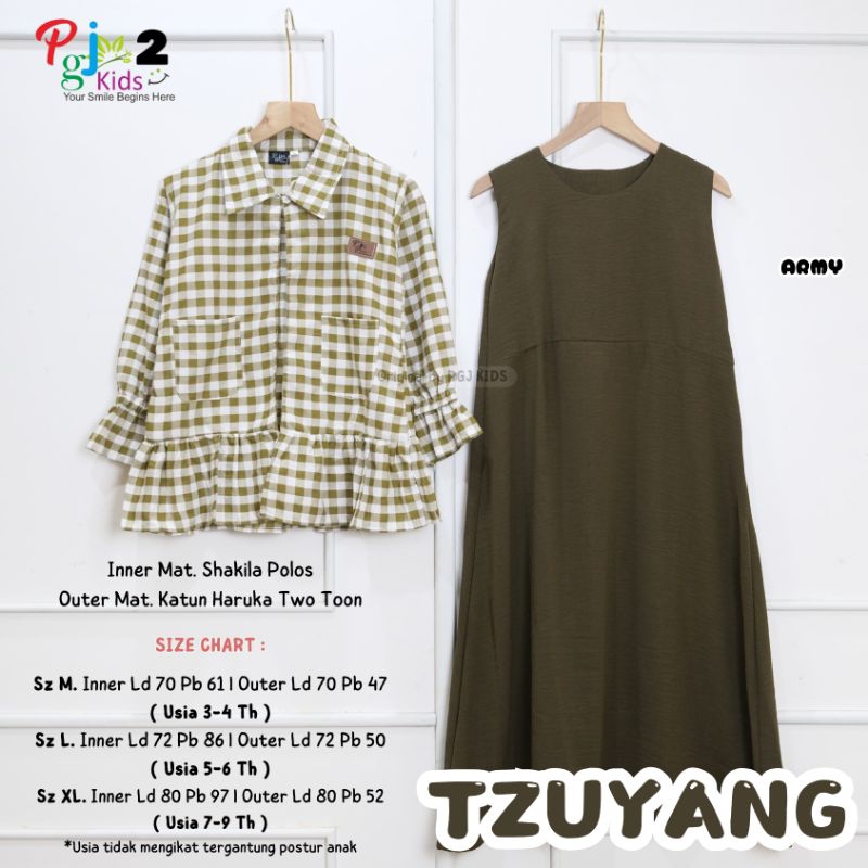 TZUYANG Setelan Dress Outer Anak ( Set Inner Dress Anak + Outer Cardigan Kemeja Kotak Kotak Anak Rem