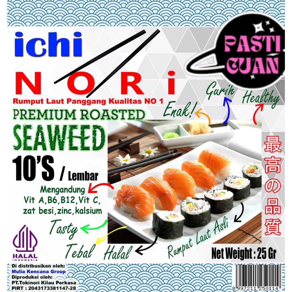 

ICHI NORI 10 LEMBAR-SUSHI NORI 10'S-HALAL