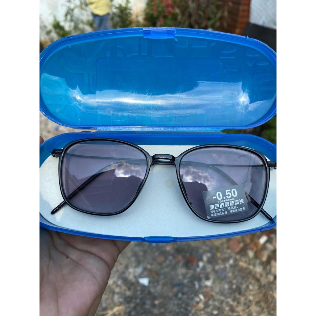 RB5 Kacamata Photocromic Minus 0.50 S/D 6.00 Kotak Frame Optik Titanium Korean Style Wanita Pria