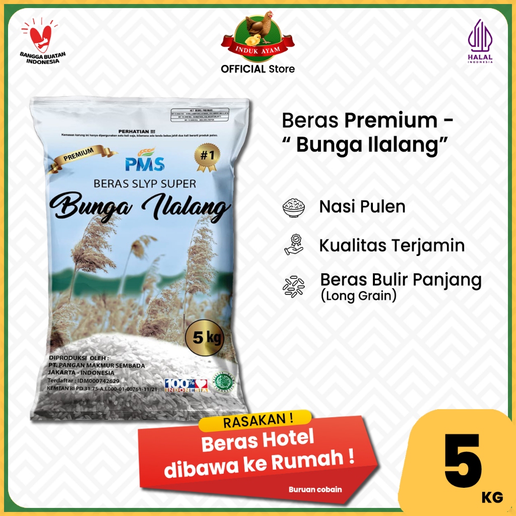 

Beras Premium “BUNGA ILALANG” 5 kg - Nasi Pulen - Kualitas Terjamin - Beras Bulir Panjang (Long Grain) - Ready Stock Selalu - Bangga Produk Indonesia