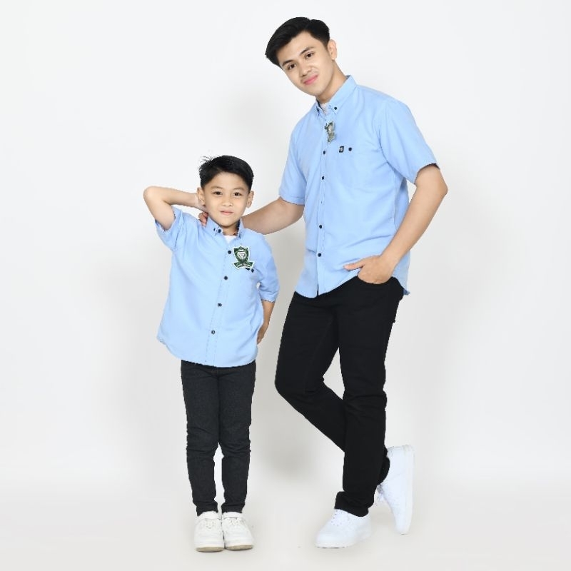 KEMEJA COUPLE POLOS LENGAN PENDEK AYAH DAN ANAK KEMEJA POLOS DEWASA DAN ANAK WARNA SOFT BLUE