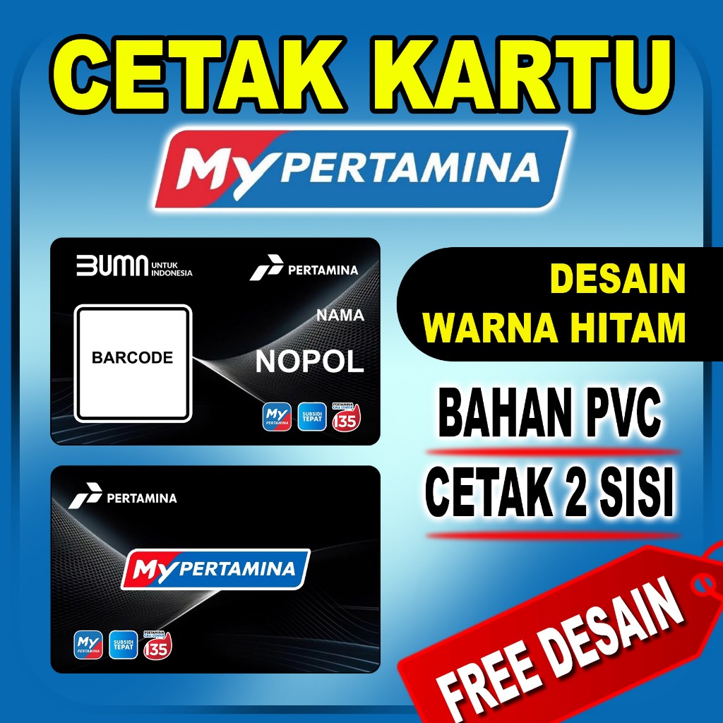 Cetak Kartu My Pertamina bahan Pvc tebal / cetak barcode pertamina/ Custom Foto/Gambar Mobil