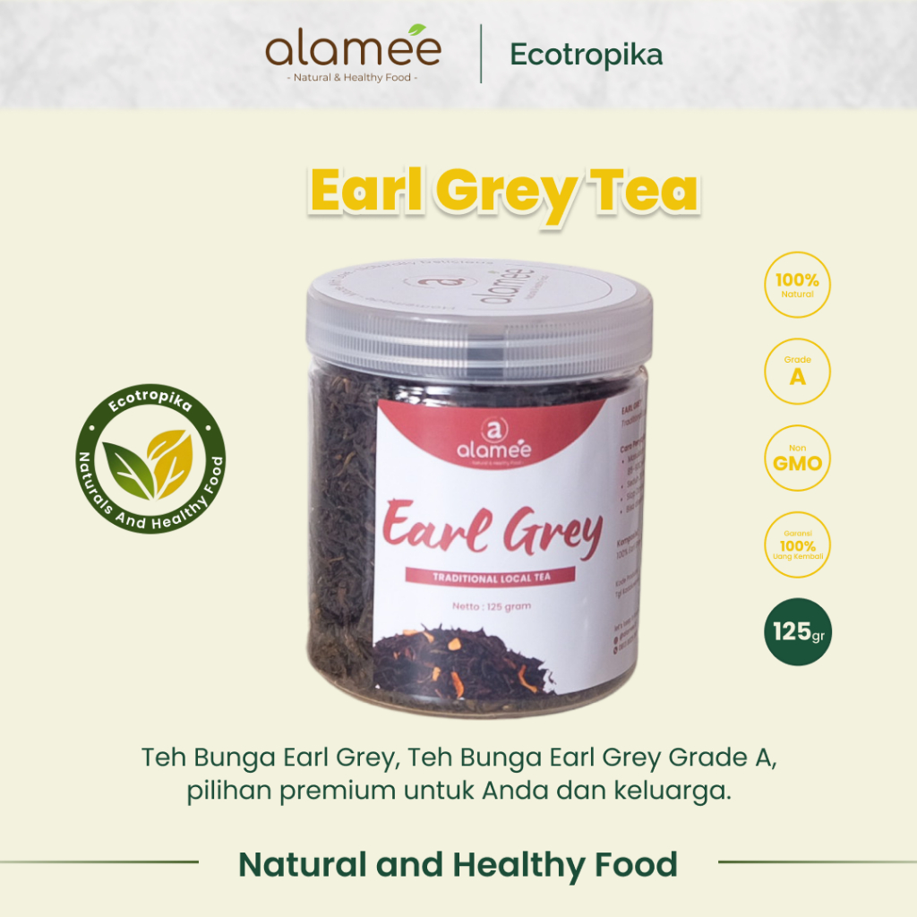 

Teh Bunga Earl Grey Black Tea Alami Organik Dried Leaf Premium Grade A 125 Gram