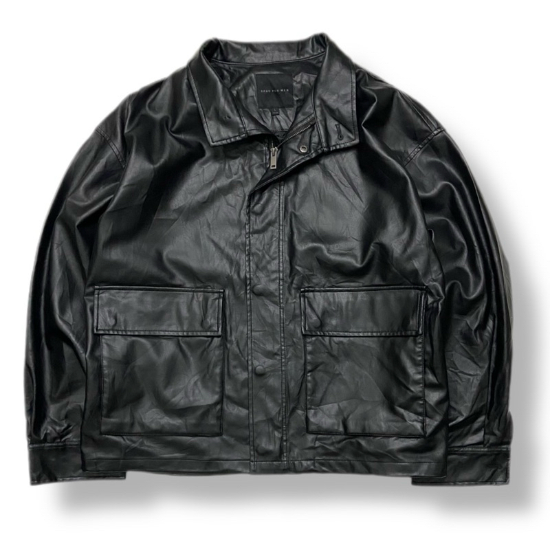 Spao Double Zipper Casual Leather Harrington Work Jacket