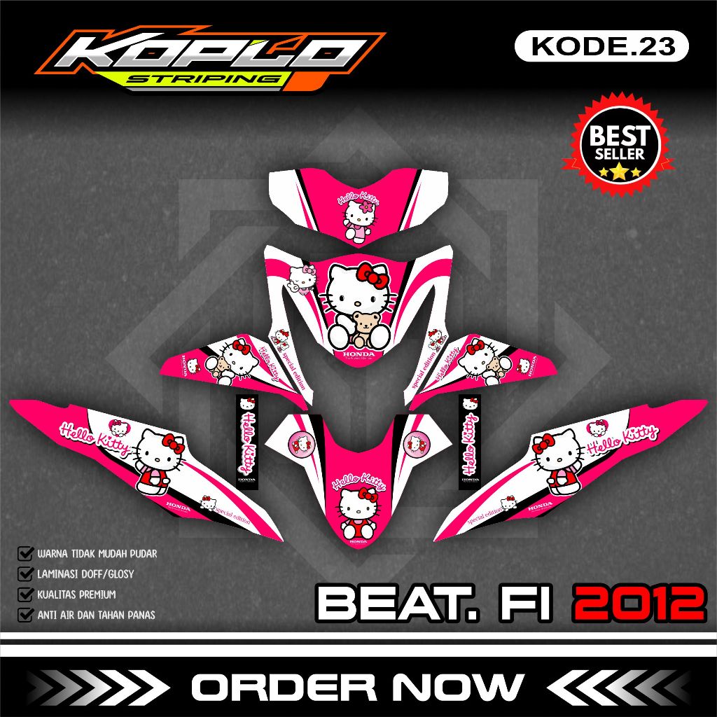 Decal Stiker Full body Variasi Beat Fi Lama 2012 / 2013 / 2014 / 2015 Motif Hello Kitty KPL.23