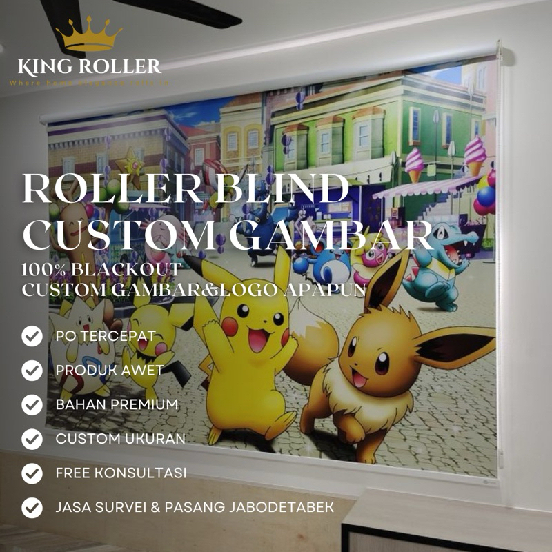 Roller Blind BEBAS CUSTOM GAMBAR APAPUN SUKA SUKA Merk KOSEI Blackout 100% Aesthetic Estetik Minimal