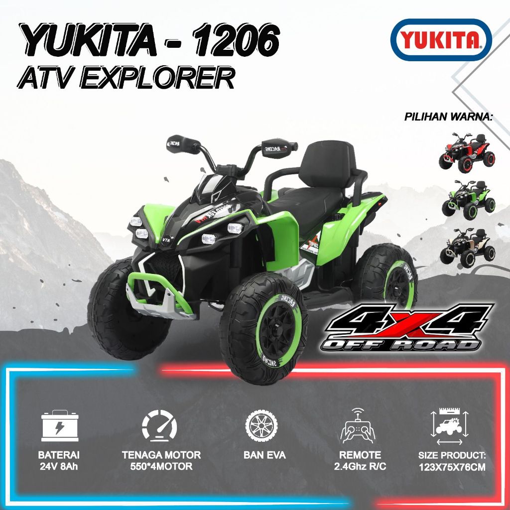 Mainan Motor Aki Anak Yukita 1206 ATV EXPLORER Ban Karet