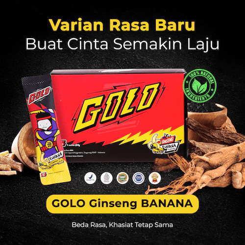 

Mister Golo Gold Ginseng Minuman Botanical Drink Rasa Royal Jelly | Rasa Banana
