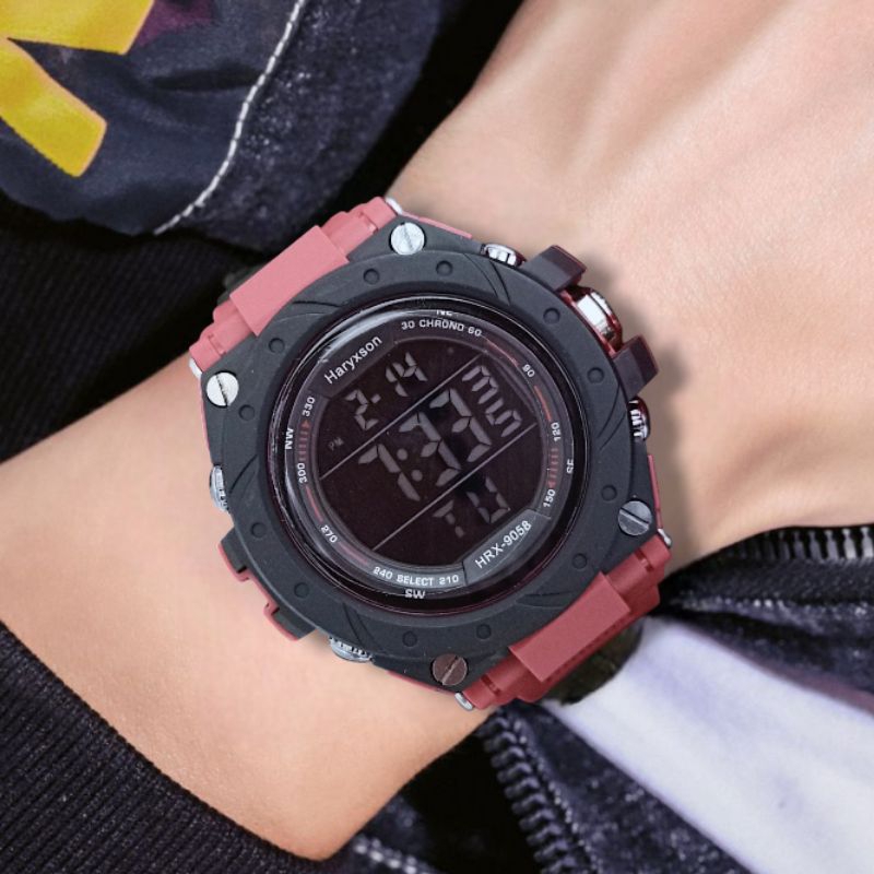 HRX-9058 JAM TANGAN ORIGINAL COWO SPORT STRAP RUBBER