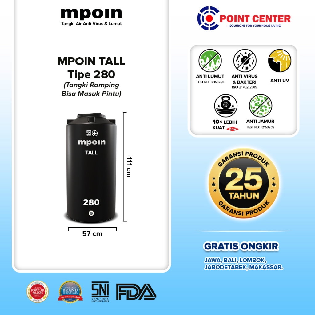 TERLARIS MPOIN TALL WAVE TANGKI TOREN TANDON AIR 280L BLACK