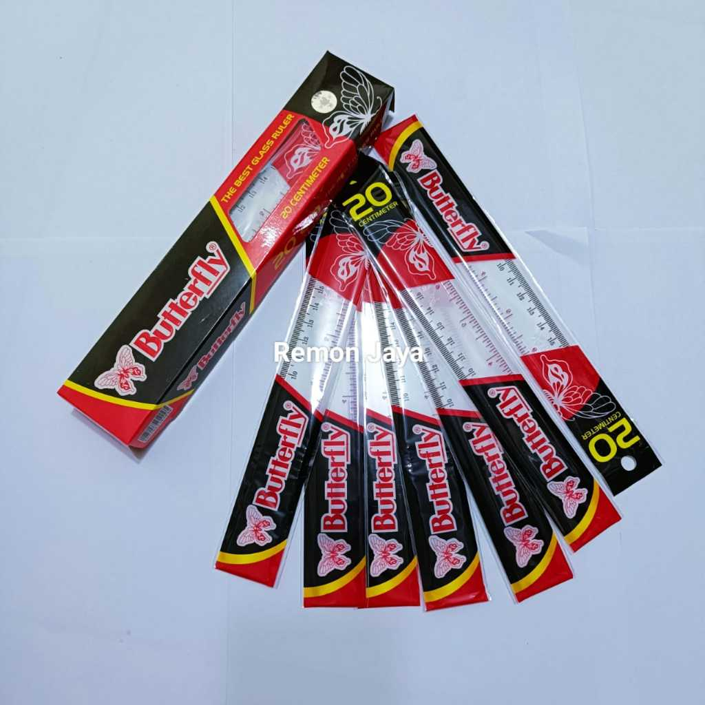 

Penggaris Plastik Buterfly 20 cm Per Lusin / Mika Glass Ruller ButterFly / Alat ukur panjang 20 centimeter 1 Pak