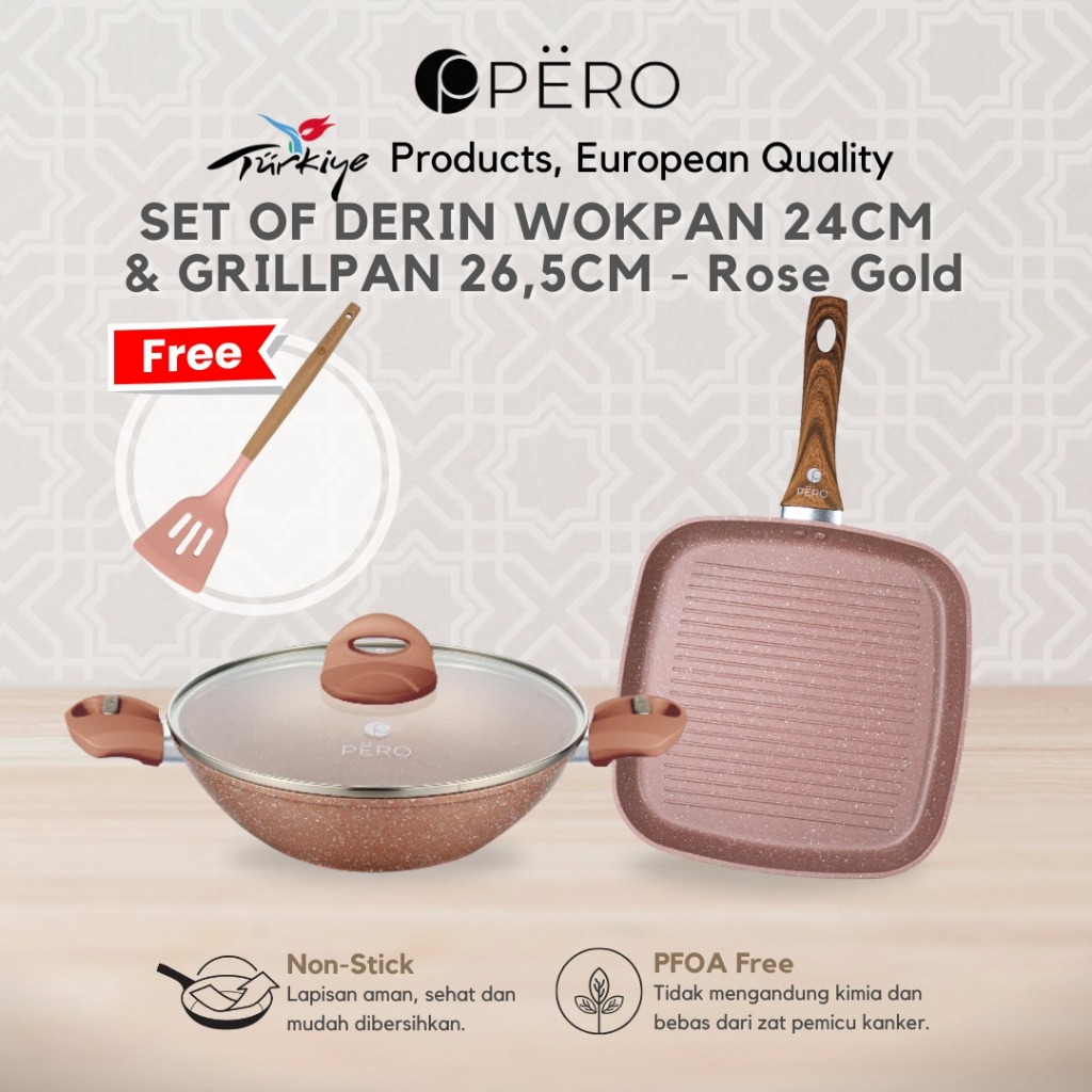 Pero Bundling Set of 2 Derin Woky Pan 24cm & Grill Pan 26.5cm Nonstick / Wajan Masak Anti Lengket Bi