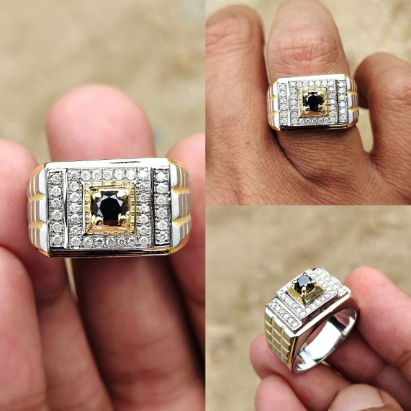 cincin pria mata utama berlian hitam kliling berlian eropah