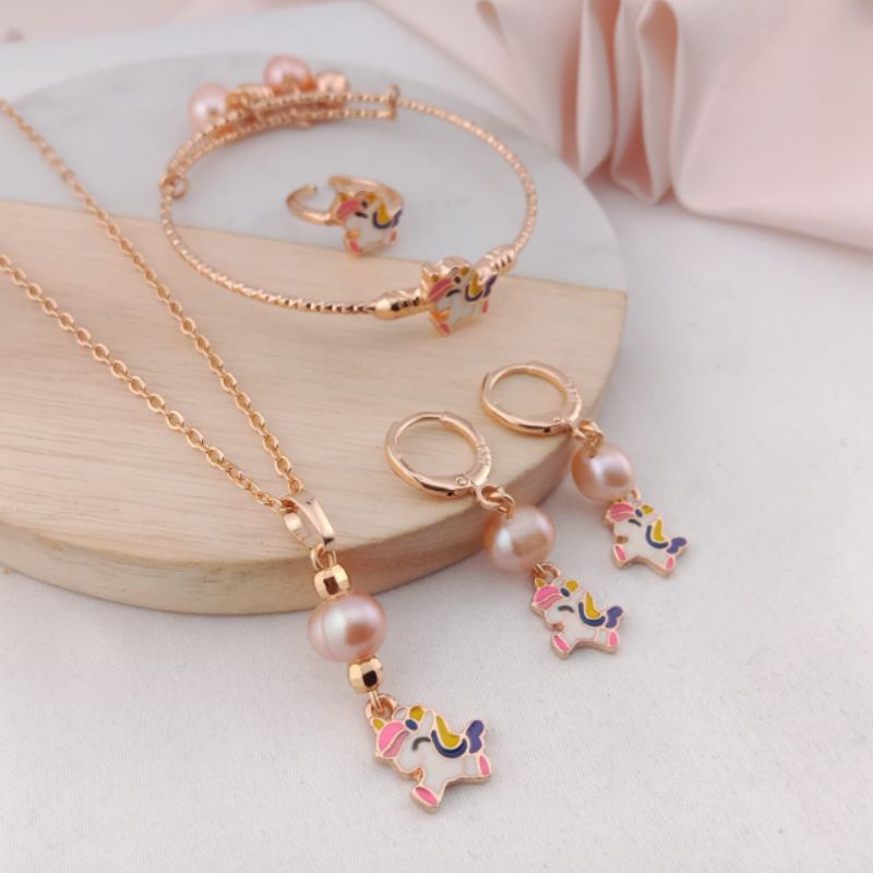 Set perhiasan Anak Mutiara Kalung Gelang Anting dan Cincin Asli Mutiara Lombok Korean style C12