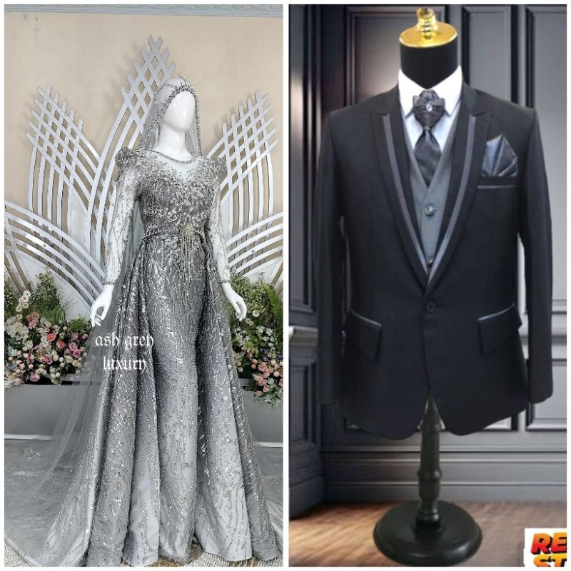 COUPLE JAS PREMIUM GAUN WEDDING DRESS/GAUN PENGANTIN MEWAH EKOR/JAS PENGANTIN WEDDING/KEBAYA WEDDING