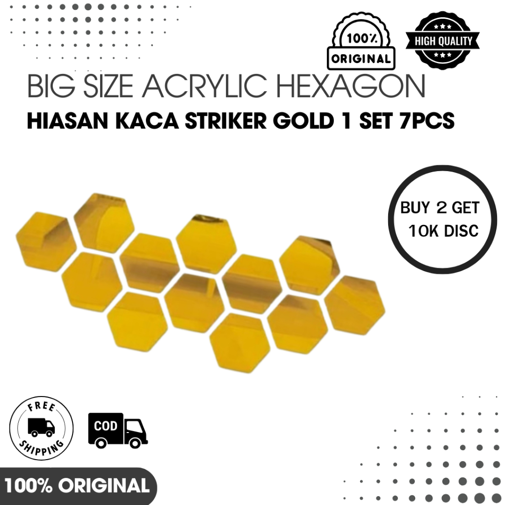 

[ORIGINAL QUALITY] BIG SIZE ACRYLIC HEXAGON MIRROR STICKER 1 SET 7PCS SILVER SEGI ENAM