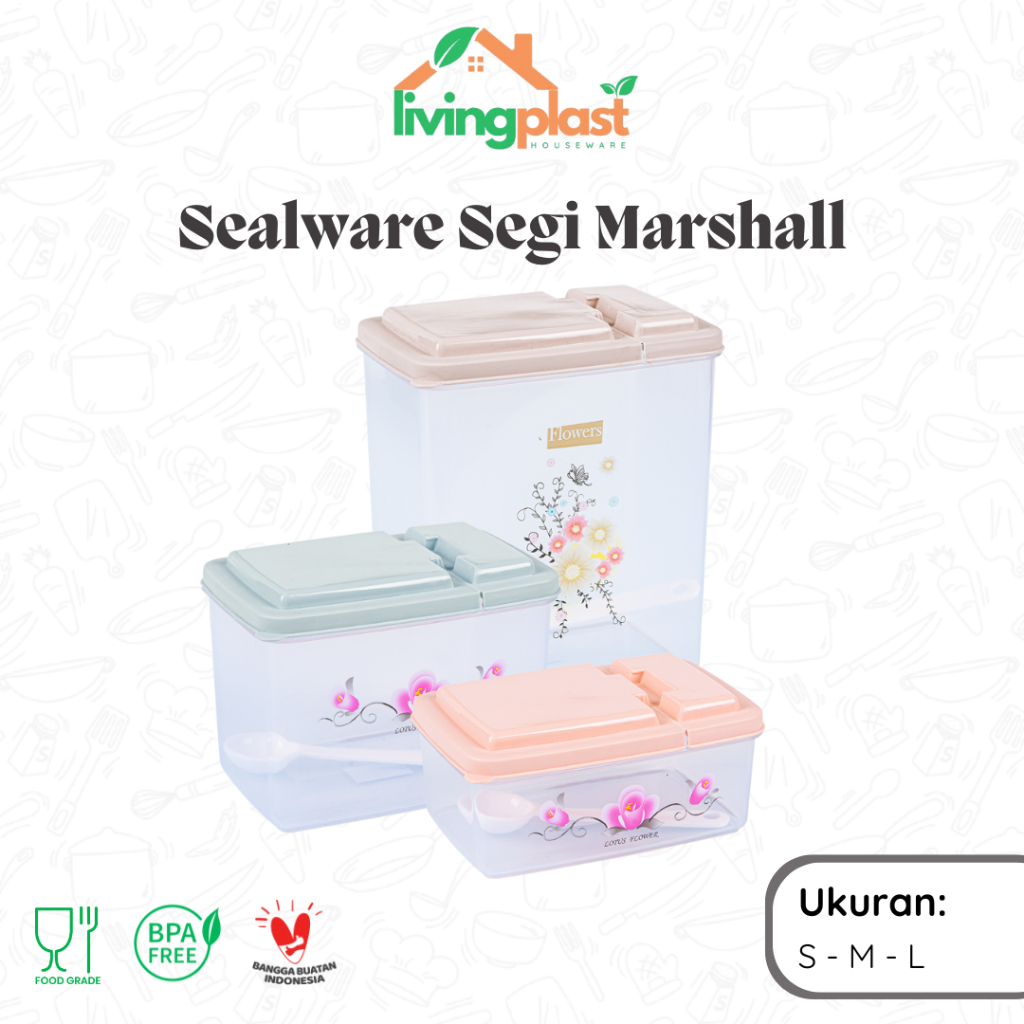 Sealware Segi Marshall / Tempat Bumbu Dapur Plastik / Kotak Bumbu Dengan Sendok / Sealware Plastik