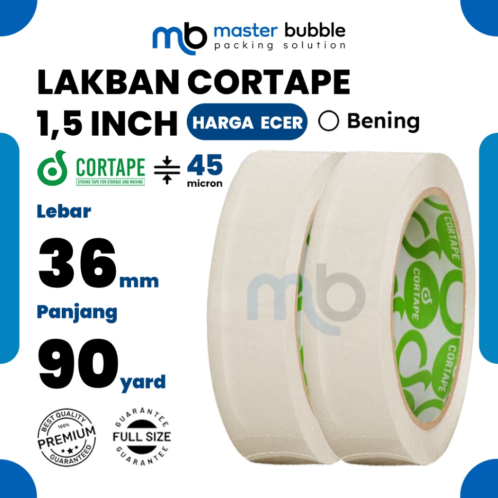 

Lakban Selotip Isolasi Polos Bening 1,5 inch 36 mm x 90 yard Premium Cortape Harga Ecer Satuan