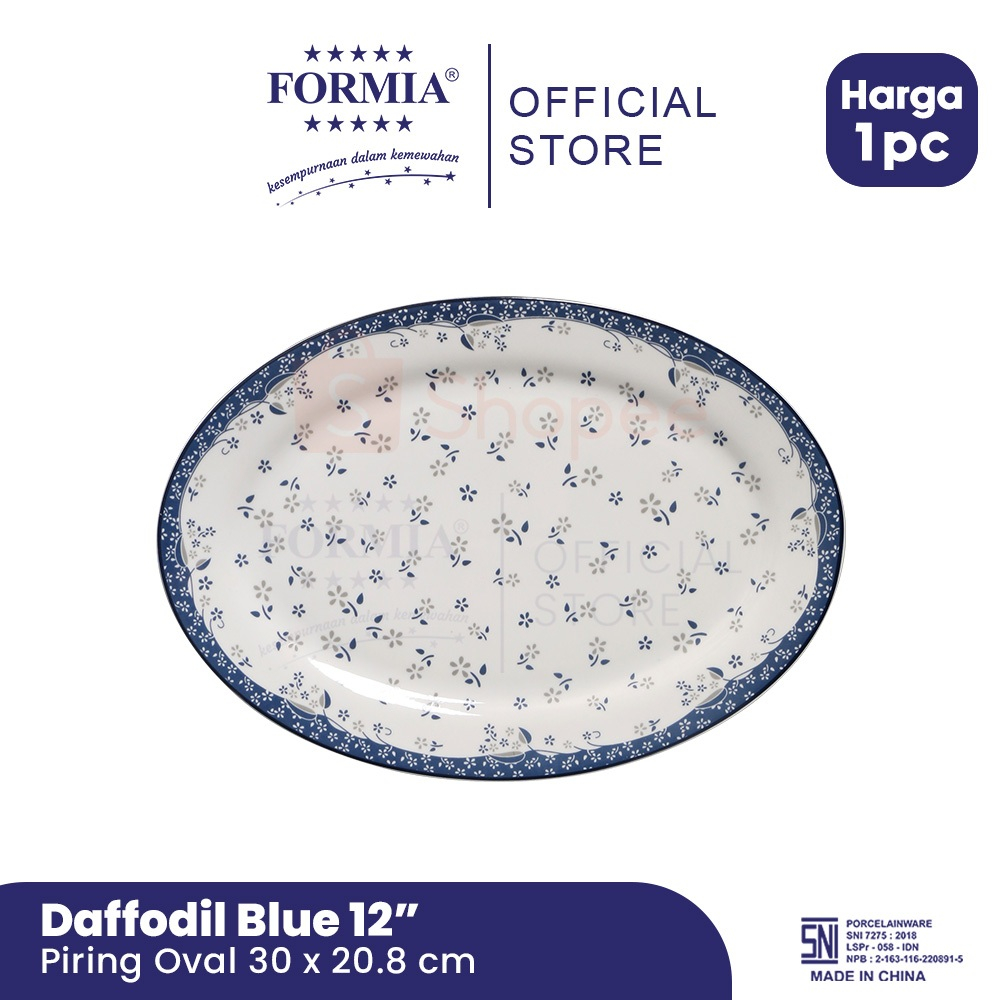 Formia Piring Keramik Oval Platter Daffodil Blue 12 Inci / pc