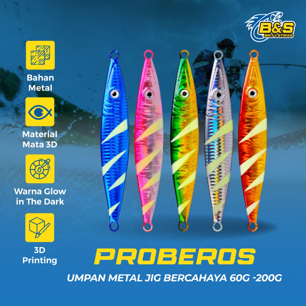 PROBEROS Umpan Metal Jig Bercahaya 60-200G MJ048