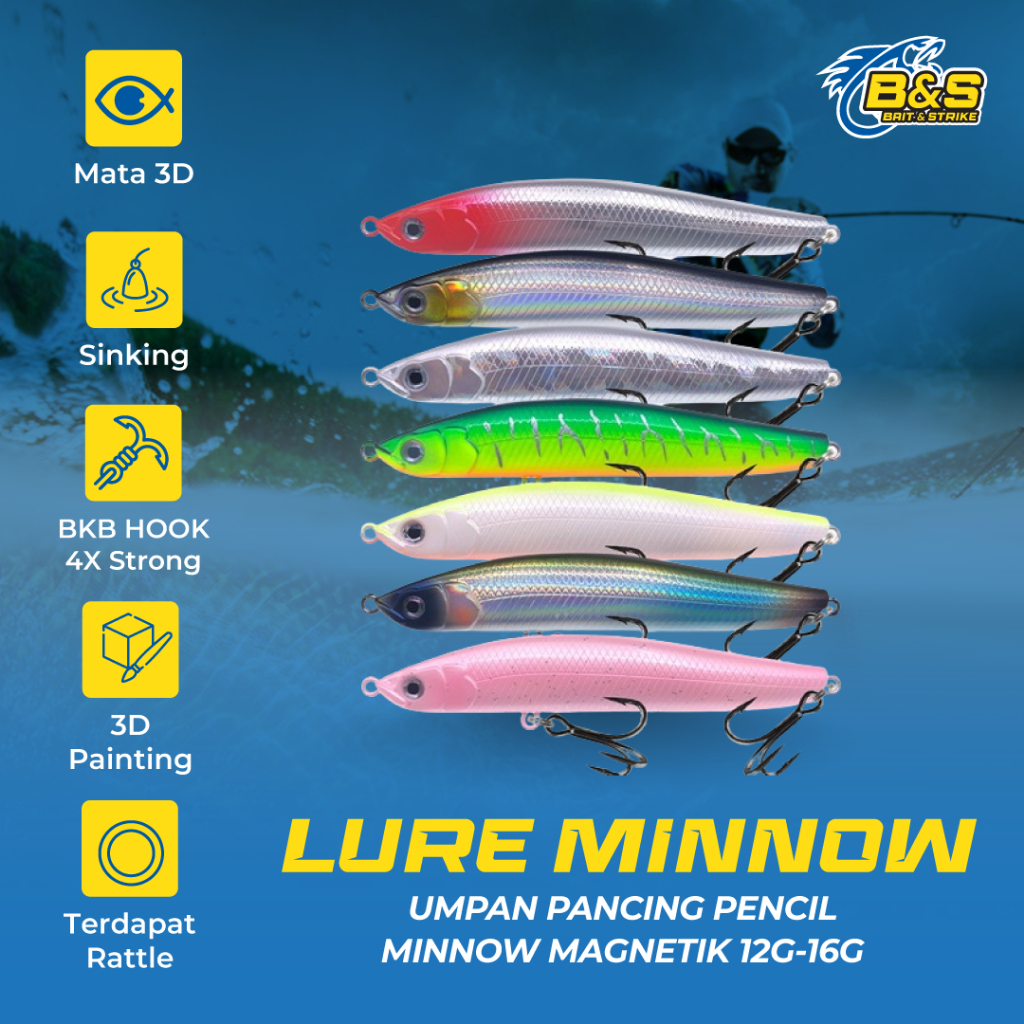 Umpan pancing minnow Pencil sinking 12g/16g lure pencil swimbait sinking MN185