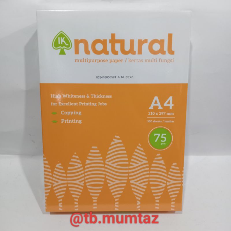 

Kertas HVS Ukuran A4 Natural 75 GSM 1 RIM