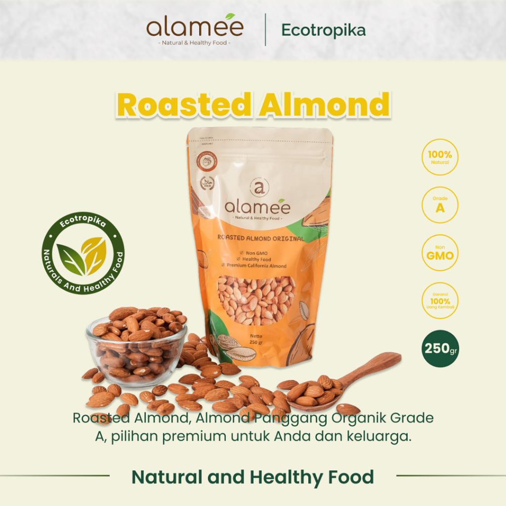 

Kacang Almond Panggang Roasted Almon Premium Grade A California 250 Gram Original Non GMO
