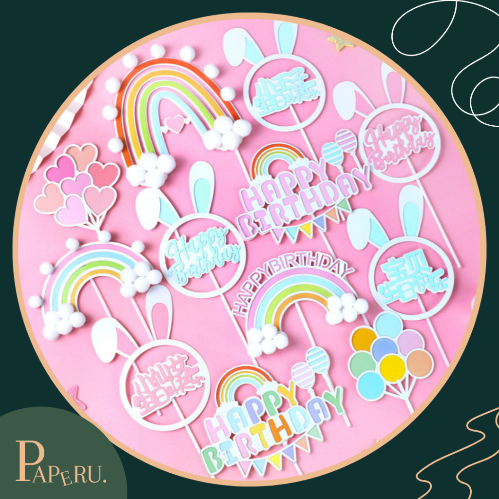 Happy Birthday Rainbow Theme Cake Topper Kue Ultah Anak Pelangi