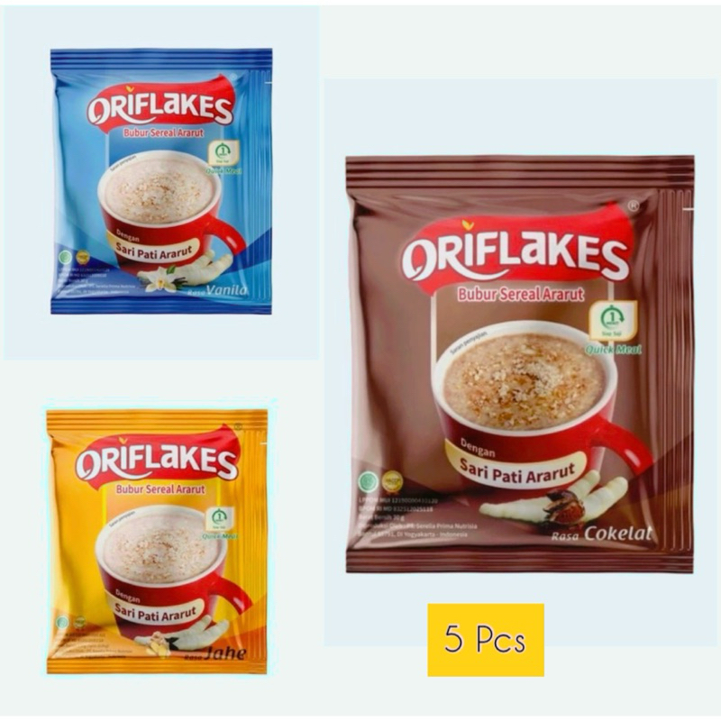 

Oriflakes Quickmeal Daily Sereal Ararut/Irut Rasa Vanila/Cokelat/Jahe (Gluten Free) 5 Pcs