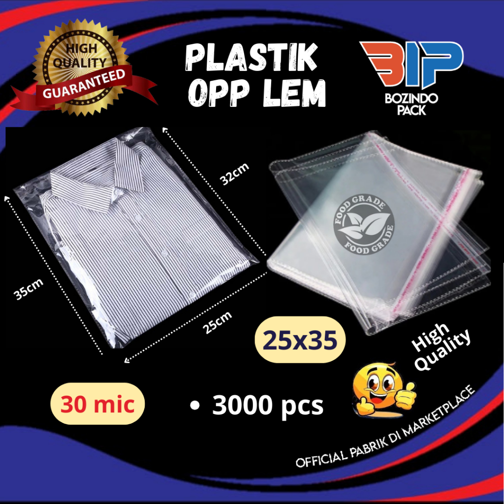 Plastik OPP tipis lem 25x35  032/30 mic isi 3000  Kantong Kemasan Bening Transparan
