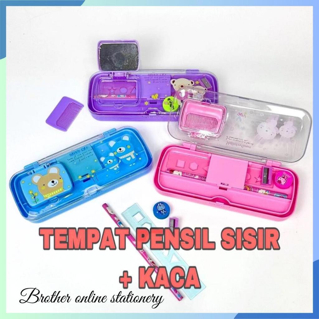 

BOS Tempat Pensil Set 2 Susun + Kaca Sisir / Pensil Case Plastik Set