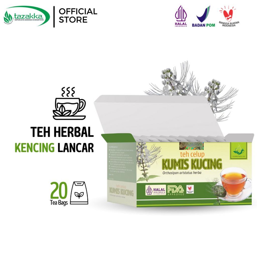 

TAZAKKA Teh Daun Kumis Kucing Asli Herbal 20 Kantung Celup Obat Batu Ginjal Infeksi Saluran Kemih