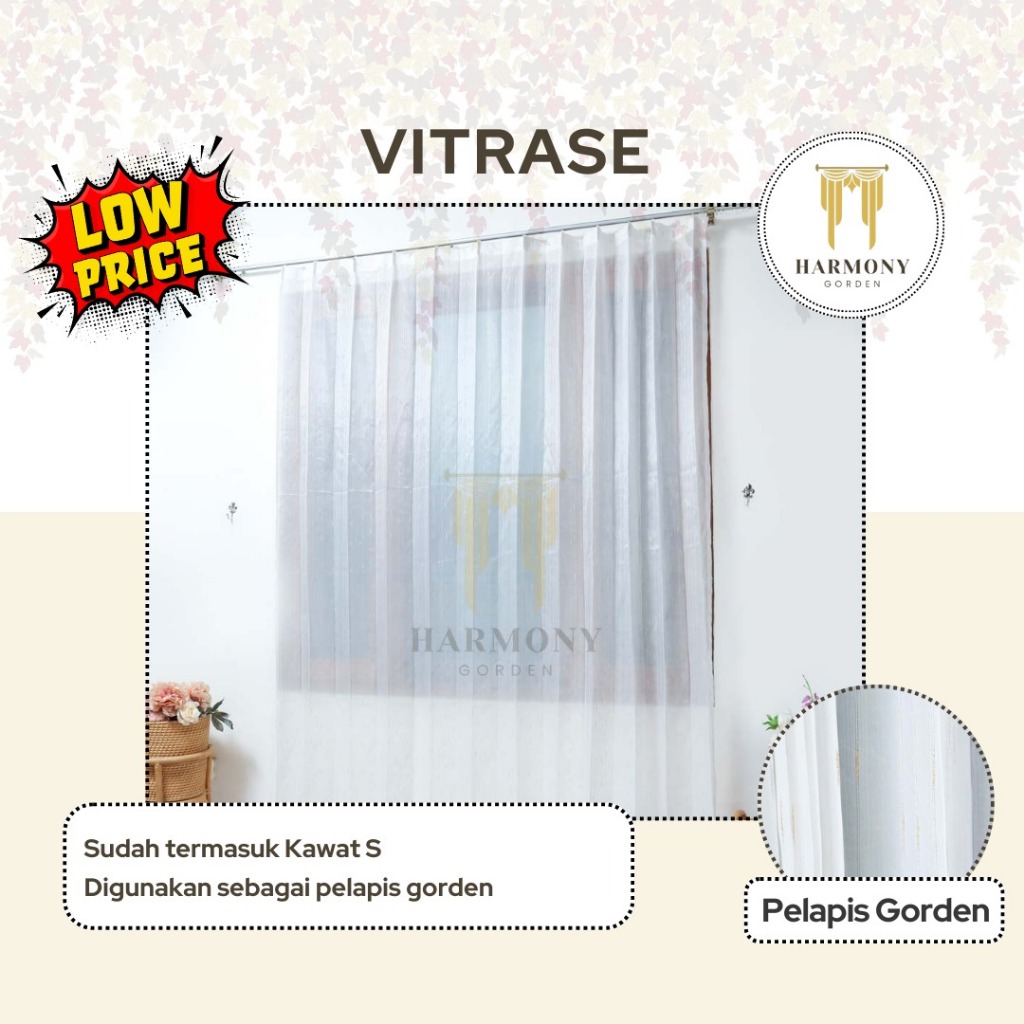 Vitrase Gorden Polos Vitrase Putih Import Premium Model Plisket Kawat S