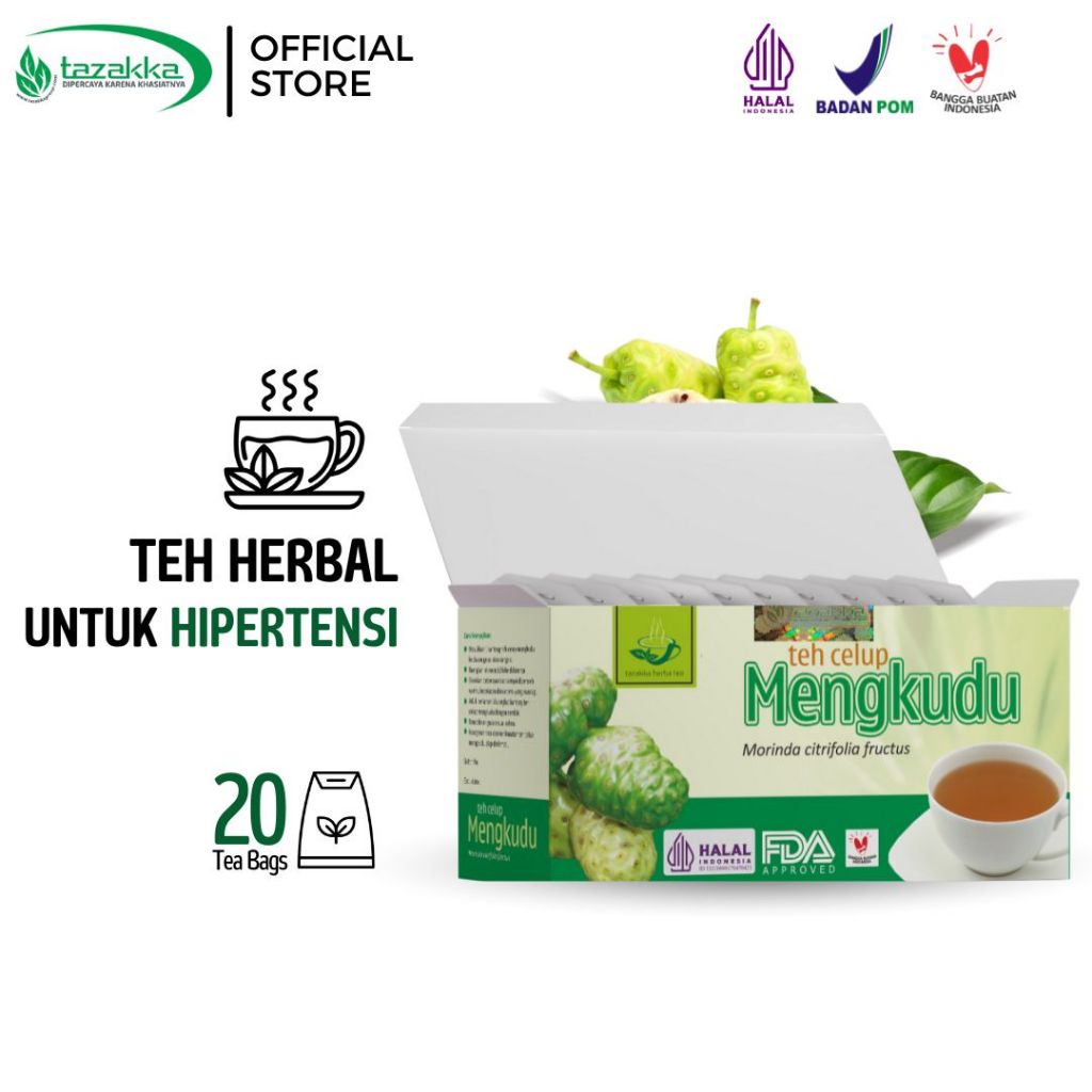 

TAZAKKA Teh Celup Buah Mengkudu Isi 20 Kantung Herbal Tea Bag Minuman Kesehatan Penurun Darah Tinggi