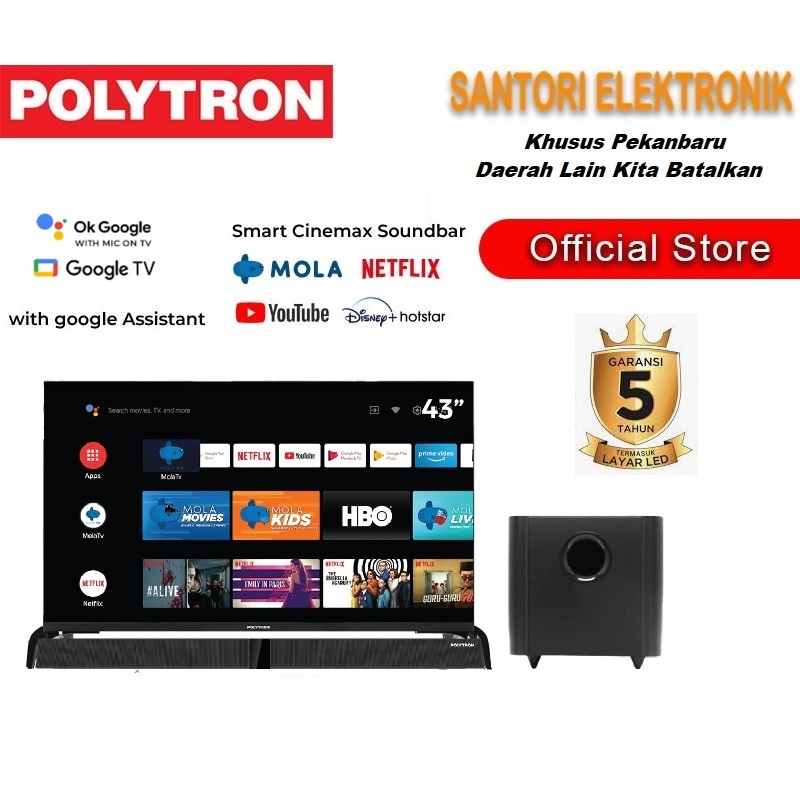 POLYTRON GOOGLE TV 43 INC + SPEAKER SOUNBAR