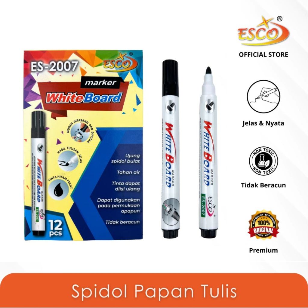 

1 LSN / 12 Pcs Spidol Papan Tulis Esco ES-2007 Whiteboard
