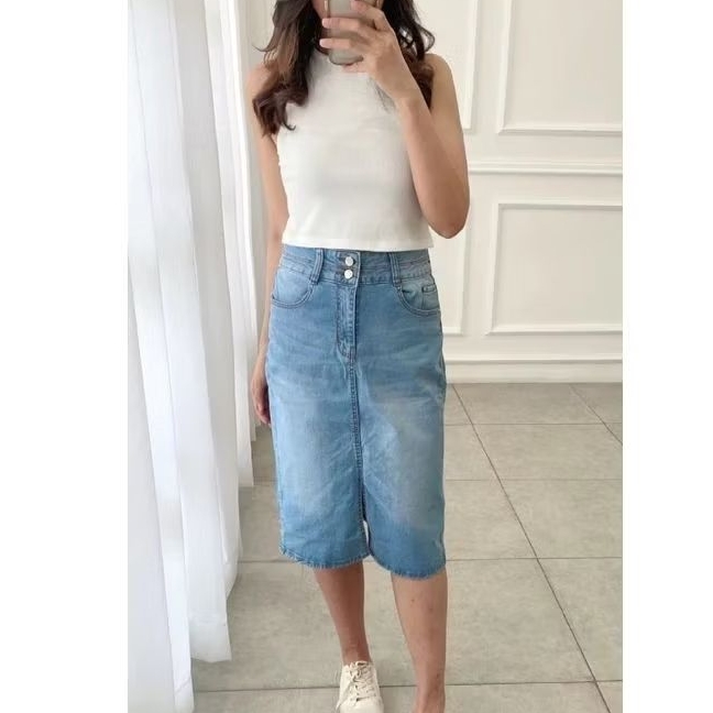 Rok Midi Jeans wanita import Bangkok Bkk/ Rok midi skirt warna hitam import Bangkok