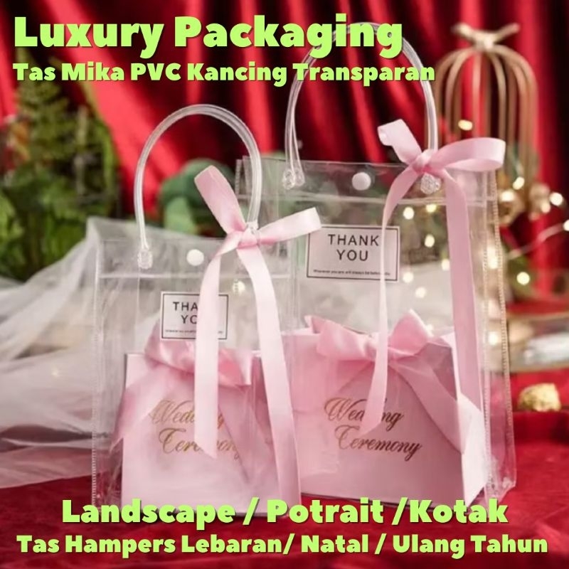 

Tas Mika PVC Kancing Transparan Bening / Tas Souvenir Goodie Bag Ulang Tahun Lebaran Imlek Natal Premium