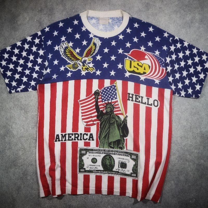 KAOS VINTAGE AMERICAN SWAG HELLO AMERICA ALL OVER PRINT SINGLE STITCH