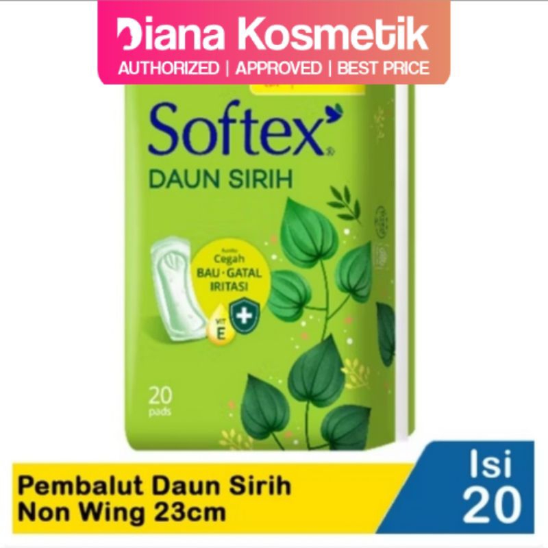 SOFTEX PEMBALUT DAUN SIRIH 20s/SOFTEX PEMBALUT PANTYLINER DUAN SIRIH+GREEN TEA 30s/SOFTEX NIGHT 29cm