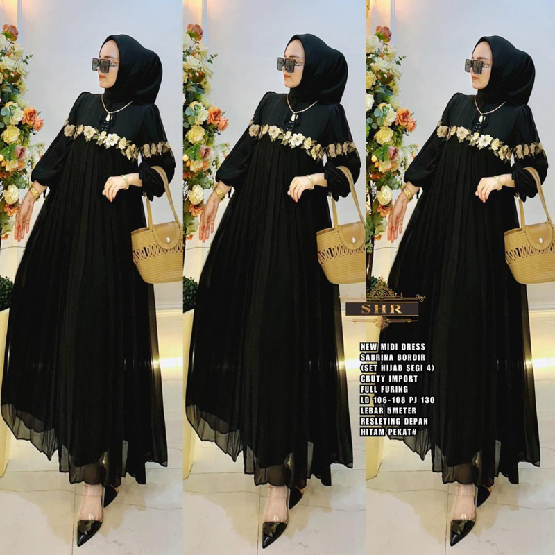 SHR Gamis Hitam Sabrina Bordir