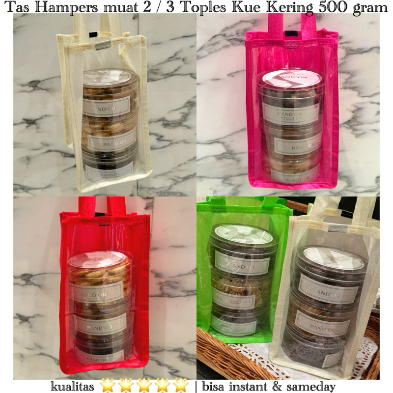 Tas Hampers muat 2 / 3 Toples Kue Kering 500gram Tas Mika Toples Kue Kering Tas Hampers Kue Kering